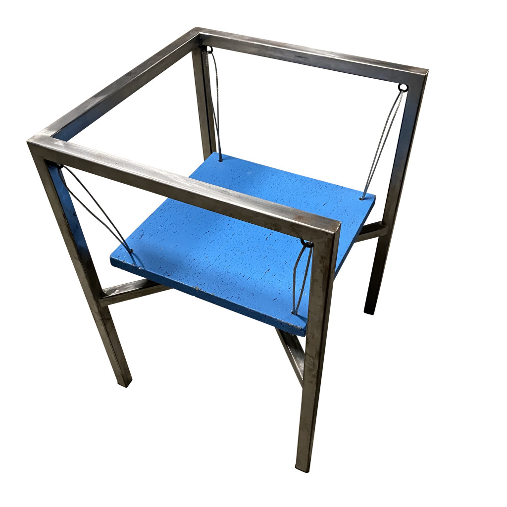 Freischwinger 'Sensilla' Stahl/Beton blau, Christoph R. Siebrasse, 1990er Jahre