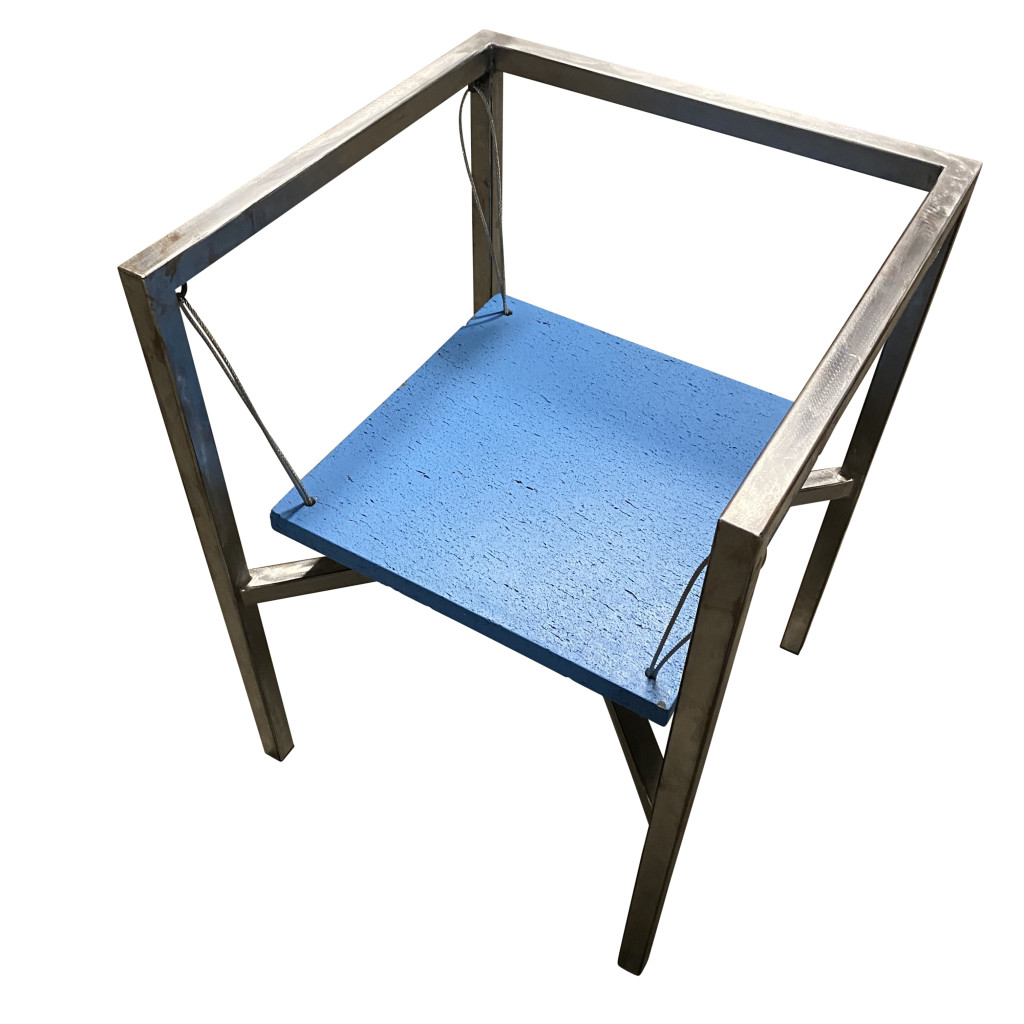 Freischwinger 'Sensilla' Stahl/Beton blau, Christoph R. Siebrasse, 1990er Jahre