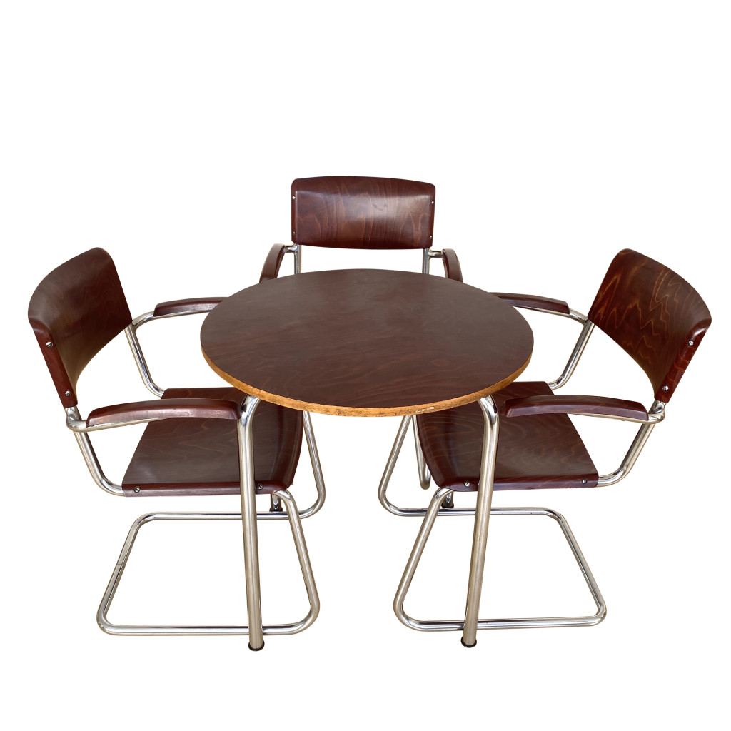 Tisch mit vier Freischwinger Armlehnstühlen, Mies van der Rohe / Mart Stam, 1930/40er Jahre